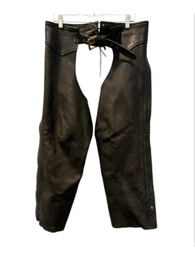 Fox Creek Leather Motorcycle Riding Chaps Black Heavy Duty Biker Pants Size L